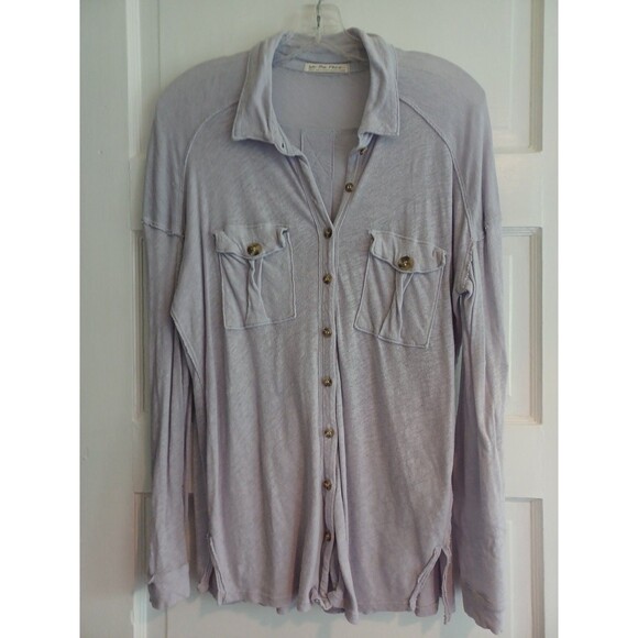 We The Free FP buttoned top S lavender knit linenblend shirt Urban Outfitters - Picture 2 of 10